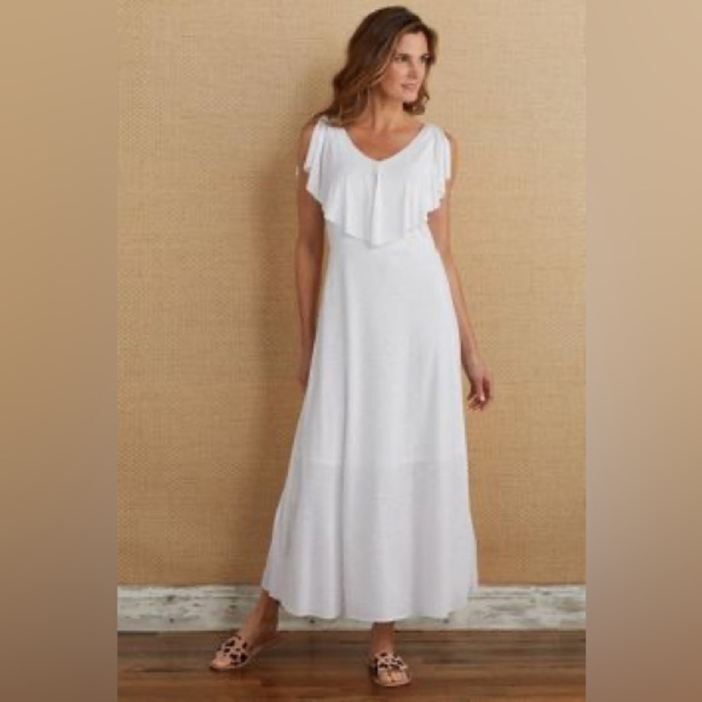 NEW Soft Surroundings Roxanne Ruffle Maxi Midi Dress White Medium Petite MP